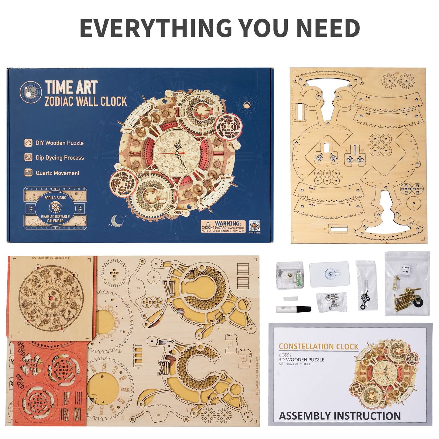 ROKR 3D Wooden Puzzles for Adults - Zodiac Wall Clock Kit & Steampunk Design