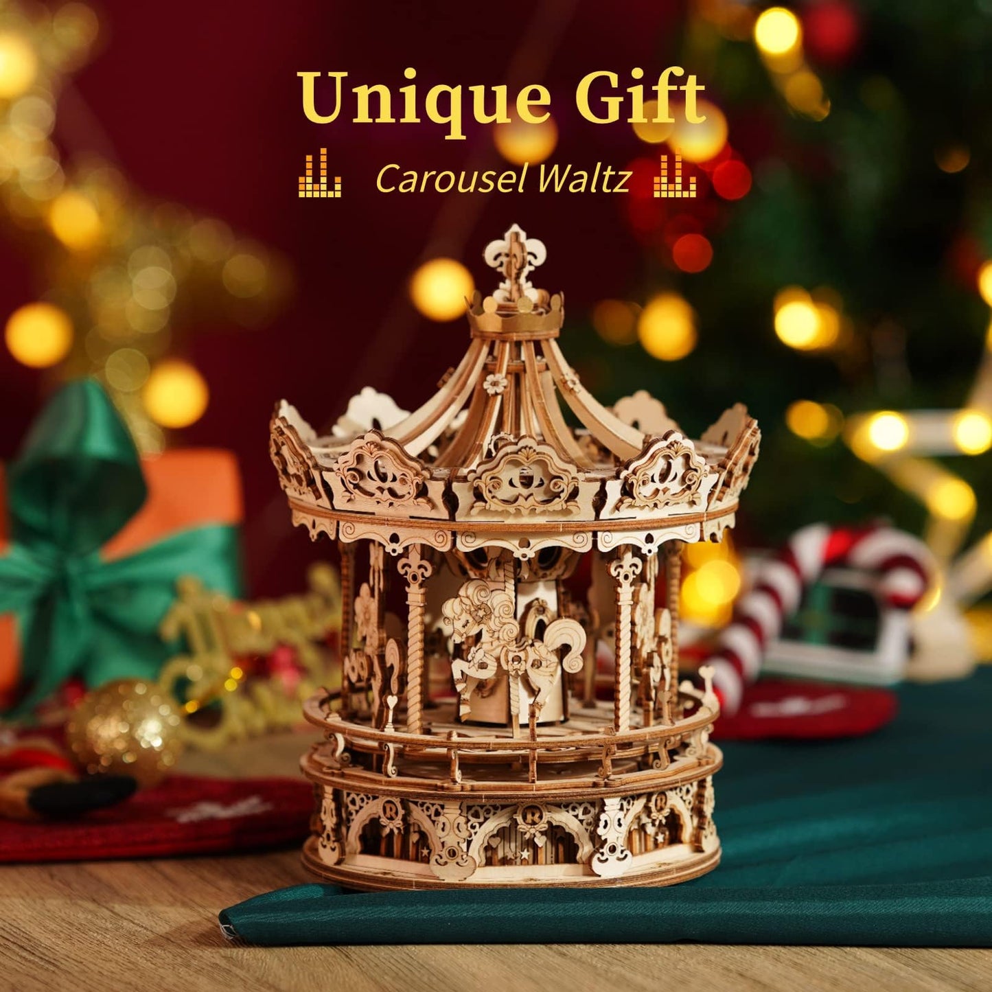 ROKR 3D Wooden Puzzles Music Box – DIY Mechanical Merry-Go-Round Kit