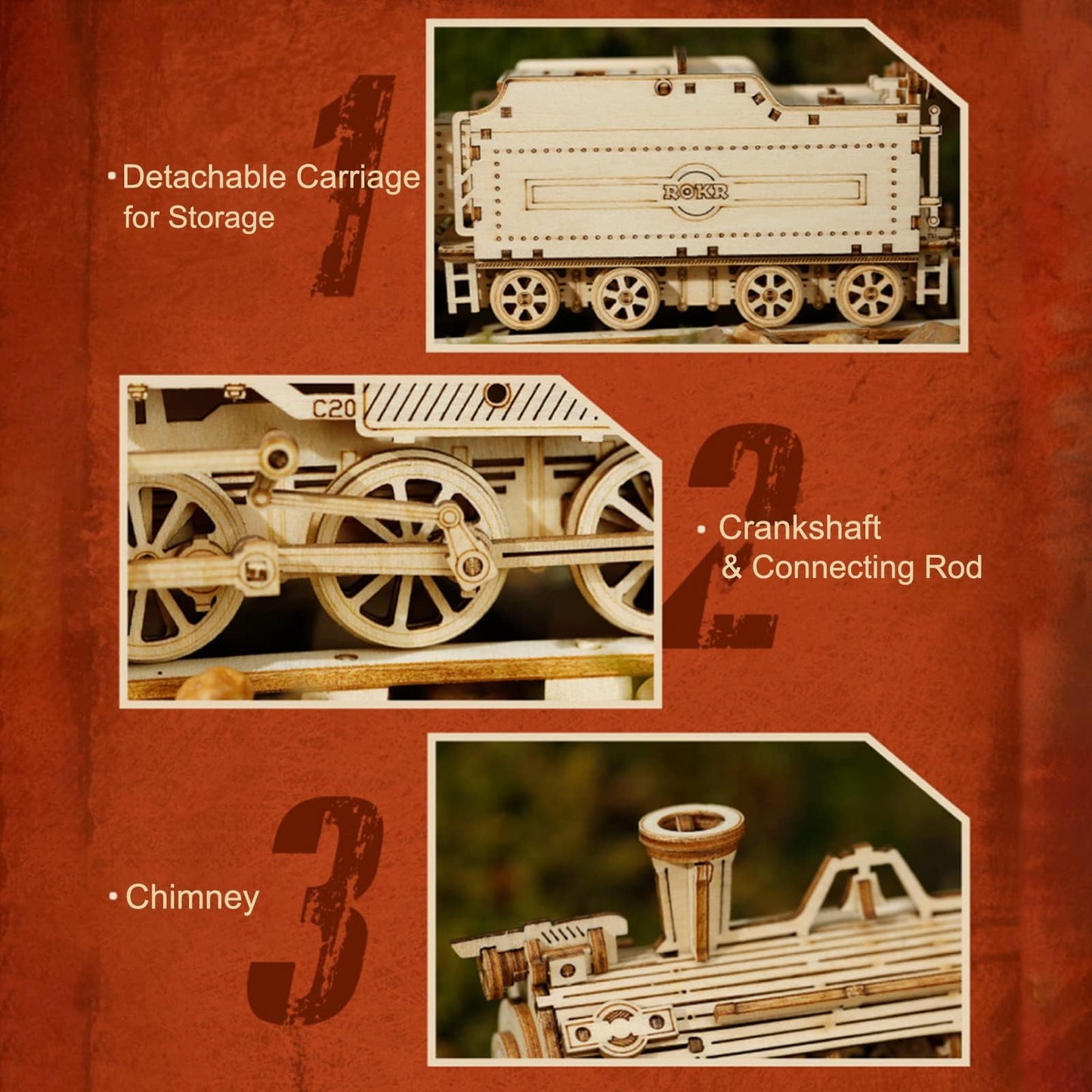 ROKR 3D Wooden Puzzle for Adults – Mechanical Car Model Kit | DIY Desk Decor Gift
