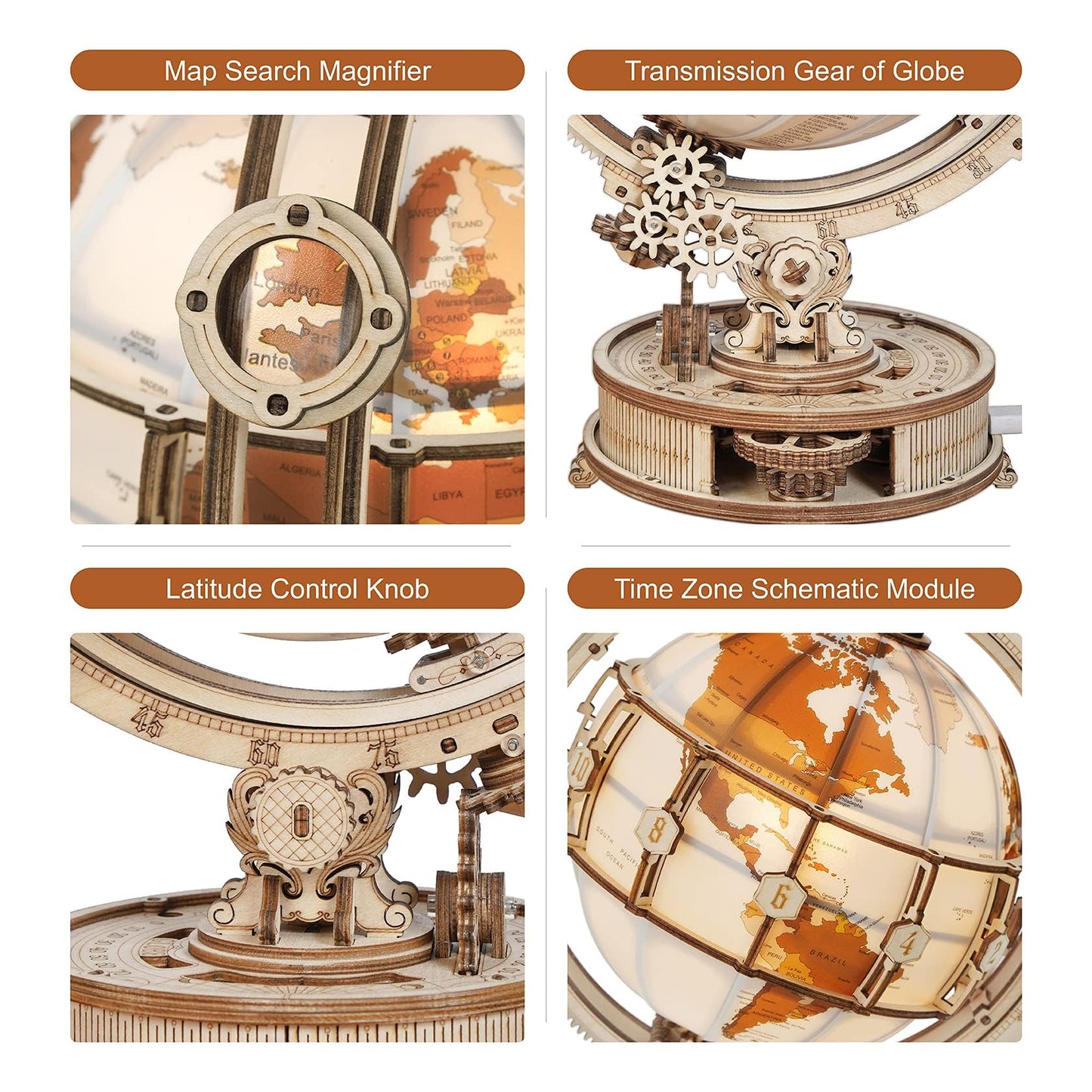 ROKR 3D Wooden Globe Puzzle with LED — 180 Pieces