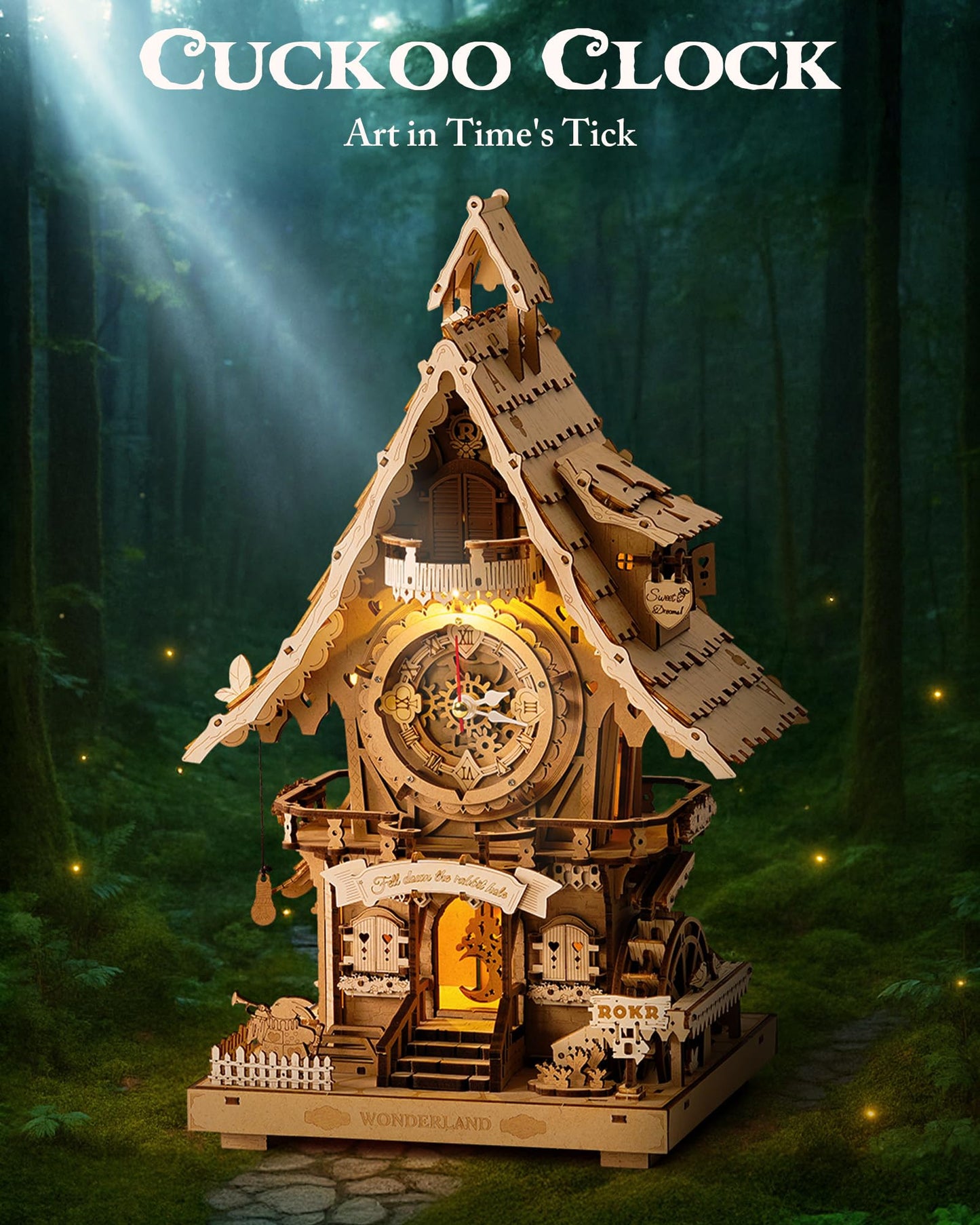 ROKR 3D Wooden Cuckoo Clock Puzzle Kit for Adults – 435-Piece DIY Clock Model