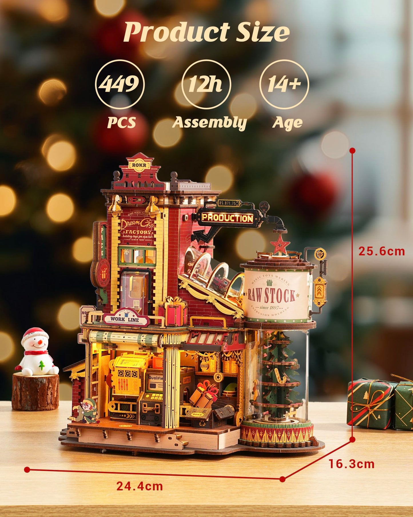 ROKR Gift Factory 3D Puzzle for Adults – 449-Piece Mechanical Wood Kit with Music & Lights