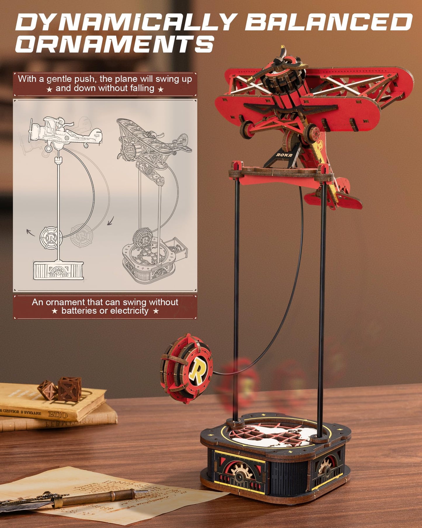 ROKR 3D Wooden Puzzle – Gravity Swing Model Kit for Adults (163-Piece)