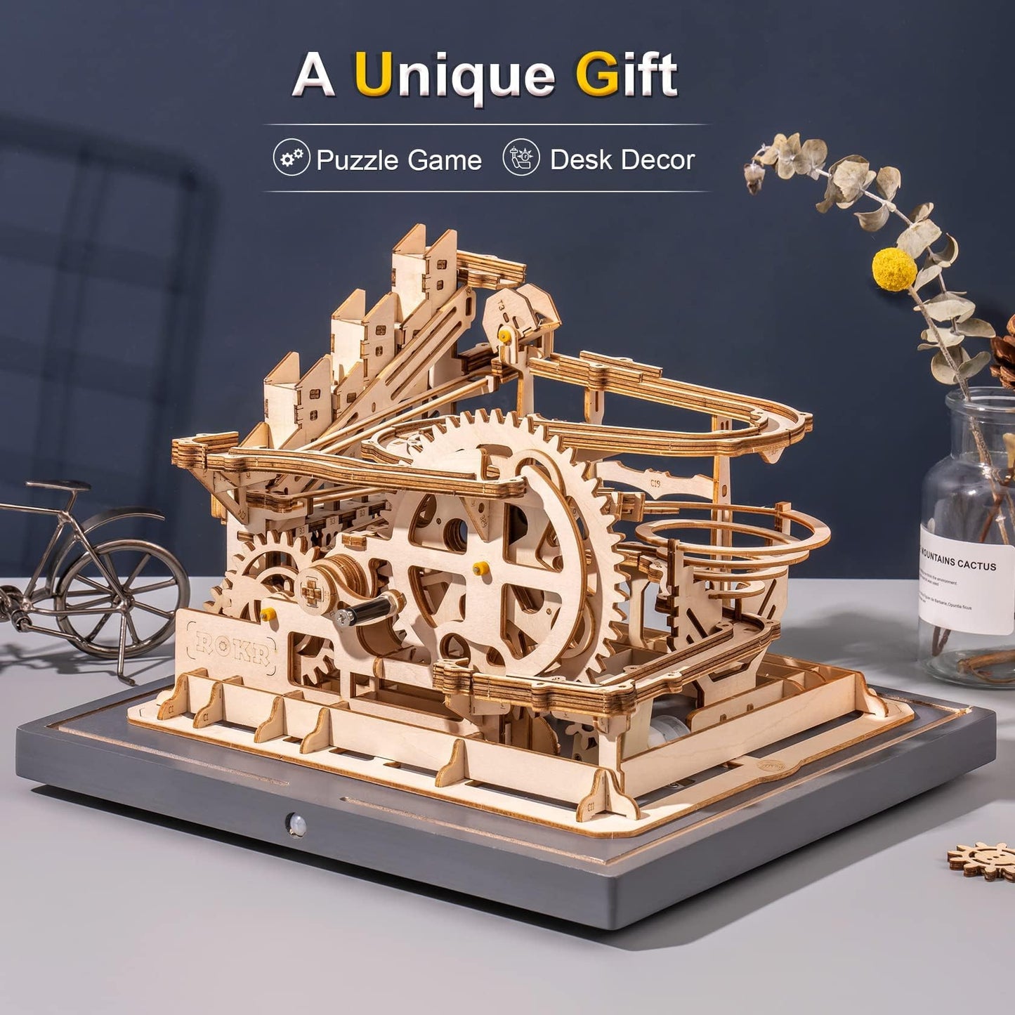 ROKR 3D Wooden Marble Run Set – Mechanical Puzzle Kit for Adults | DIY Roller Coaster Toy
