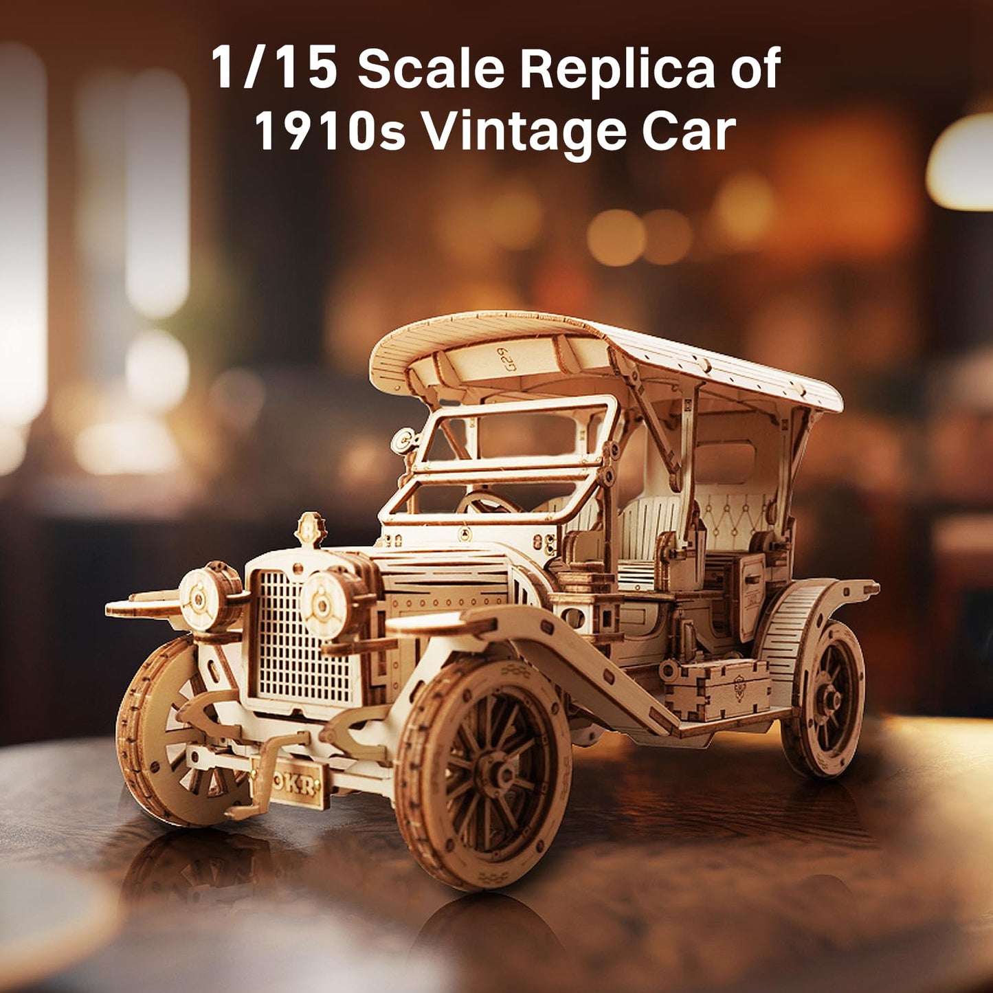 ROKR 3D Wooden Puzzle Car Kit – 1:15 Scale Vintage Model, Glue-Free Build, 289 Pcs