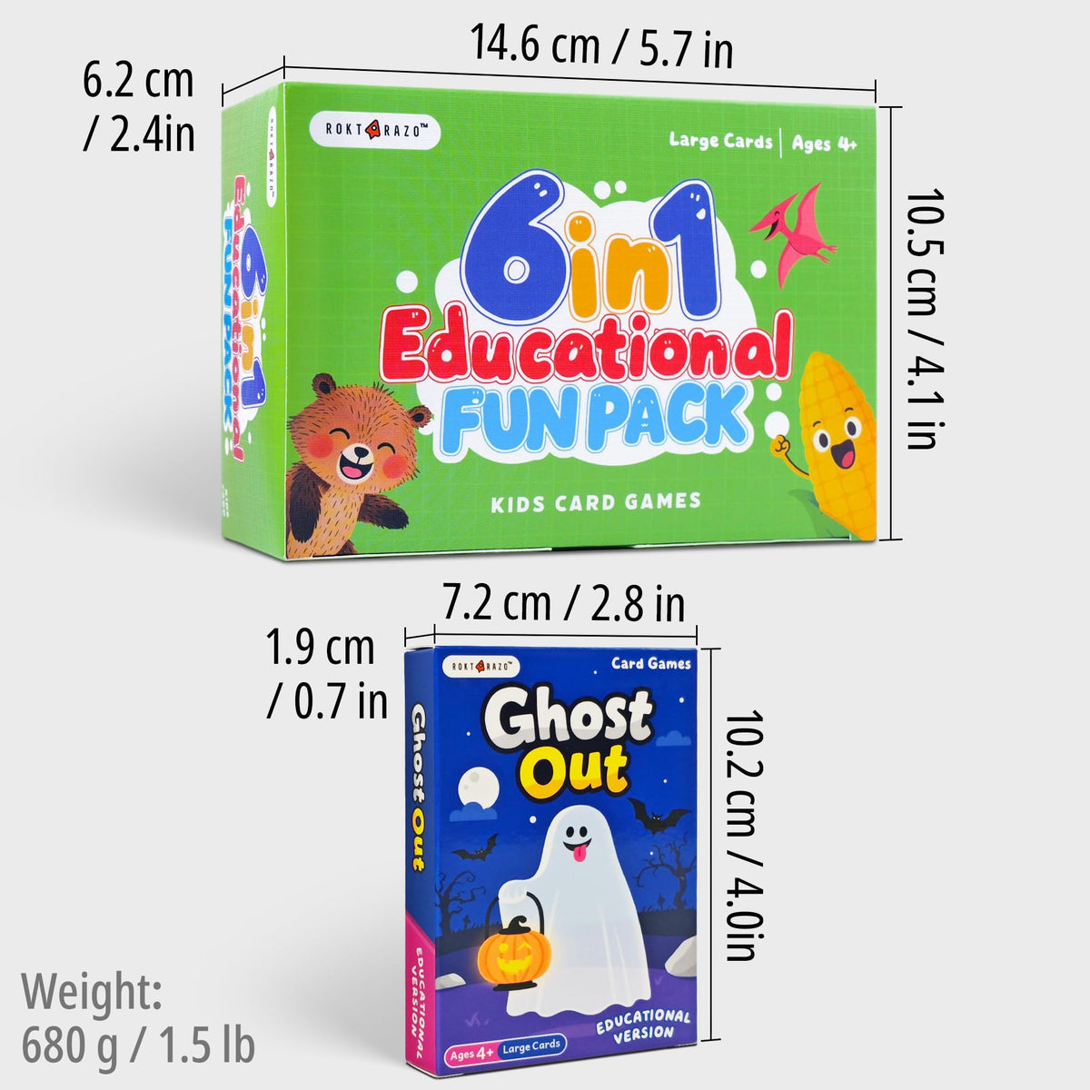 rokt&razo 6-in-1 Educational Kids Card Games – Large Cards & 6 Learning Classics