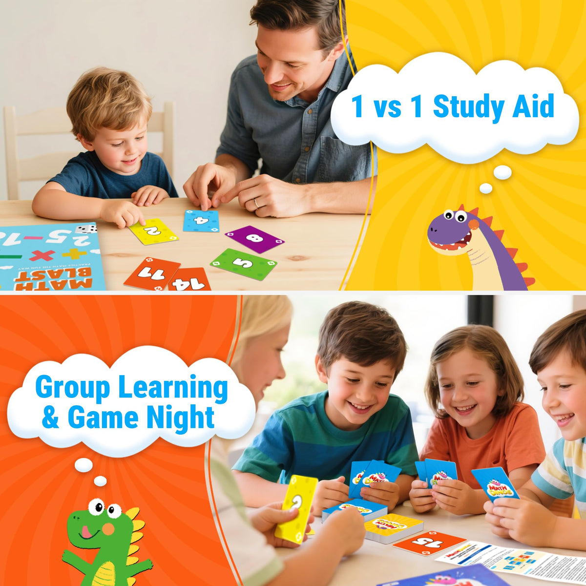 rokt&razo Math Dinos: Fast-Paced Math Card Game for Kids 5+