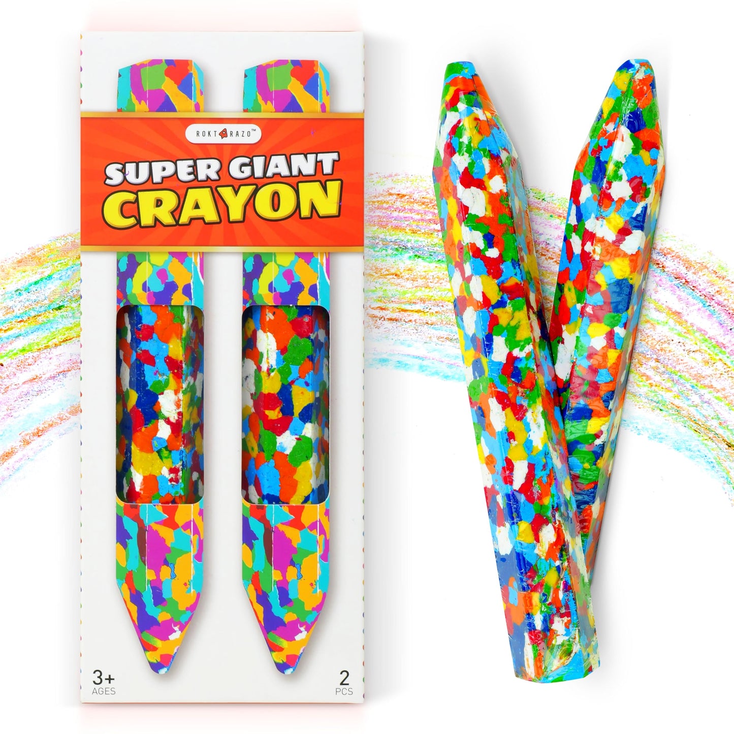 ROKT&RAZO Multicolor Giant Crayon Pack – 2 Pack, 8-Inch Jumbo Crayons for Kids