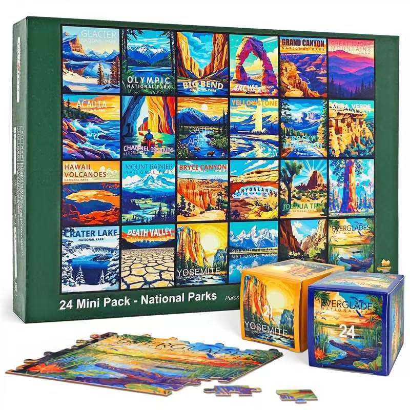 rokt&razo 24 National Parks 1000-Piece Daily Challenge Puzzle Pack with 24 Mini Packs + Poster