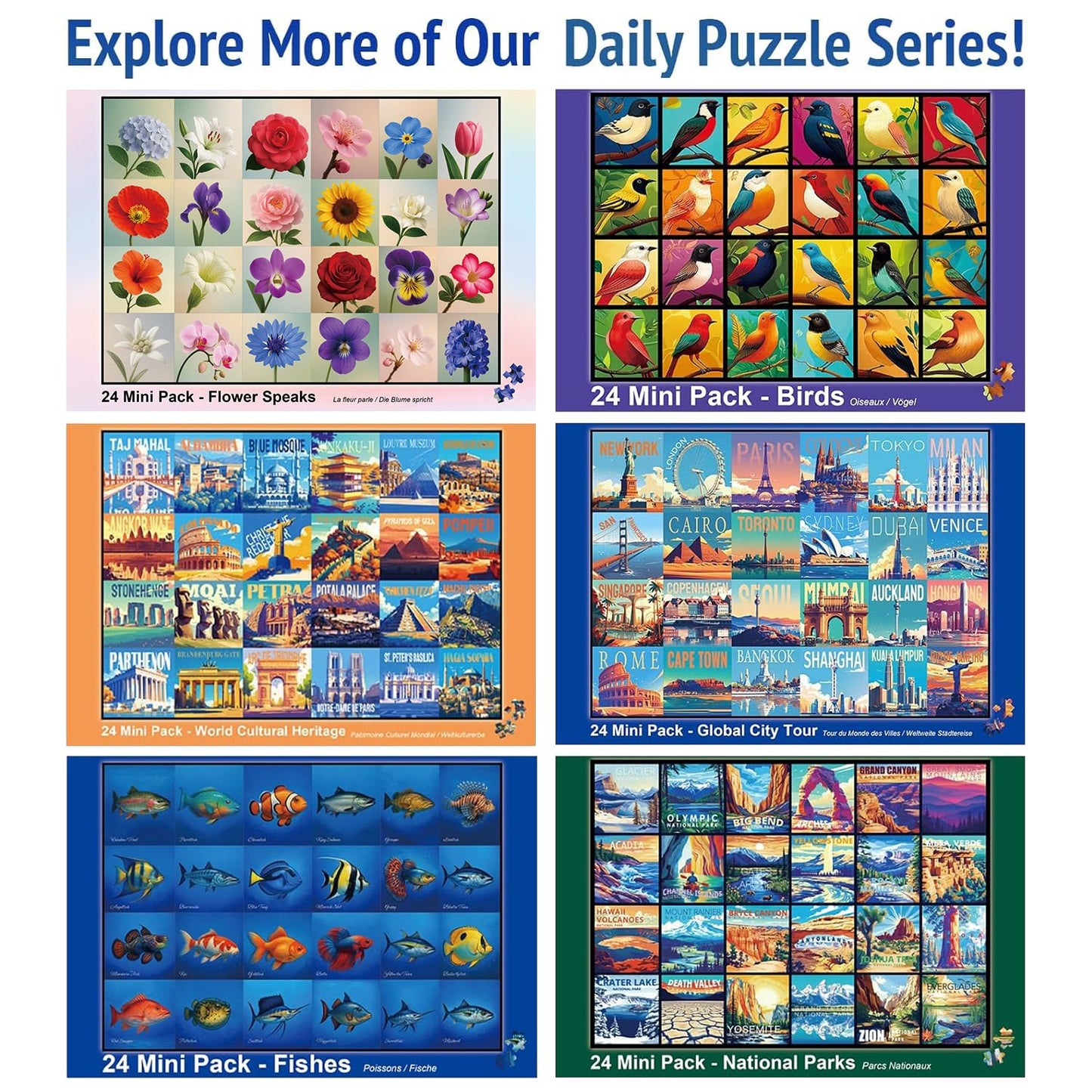 rokt&razo World Heritage 24 Mini Pack Puzzles – 1000-Piece Daily Challenge with Poster | Advent Calendar & Family Nights