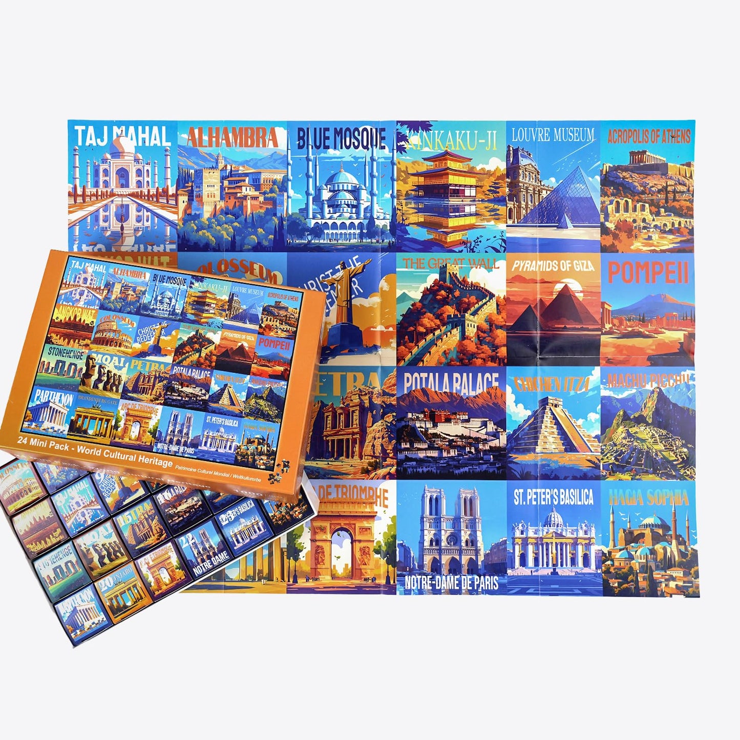 rokt&razo World Heritage 24 Mini Pack Puzzles – 1000-Piece Daily Challenge with Poster | Advent Calendar & Family Nights