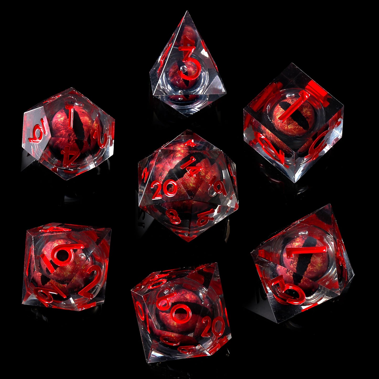 Role dice Dragon Eye DND Dice Set – 7pc Liquid Core, Gift Box, Handmade Sharp Edge (Red)