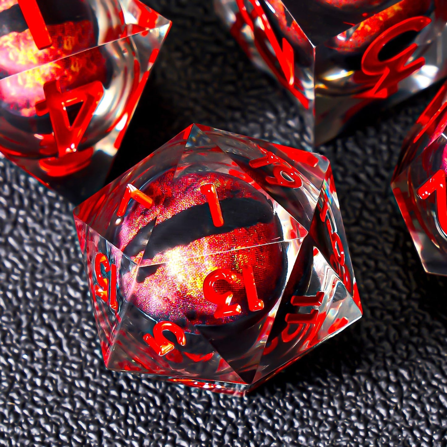 Role dice Dragon Eye DND Dice Set – 7pc Liquid Core, Gift Box, Handmade Sharp Edge (Red)