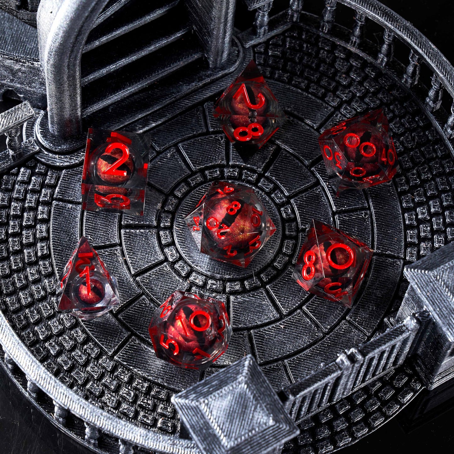 Role dice Dragon Eye DND Dice Set – 7pc Liquid Core, Gift Box, Handmade Sharp Edge (Red)