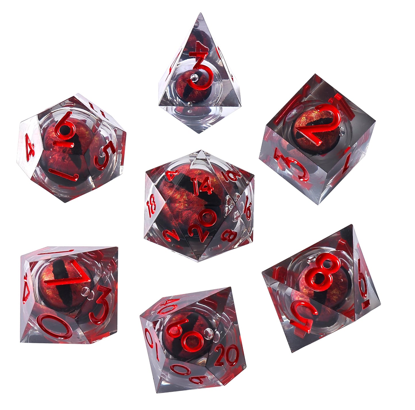Role dice Dragon Eye DND Dice Set – 7pc Liquid Core, Gift Box, Handmade Sharp Edge (Red)