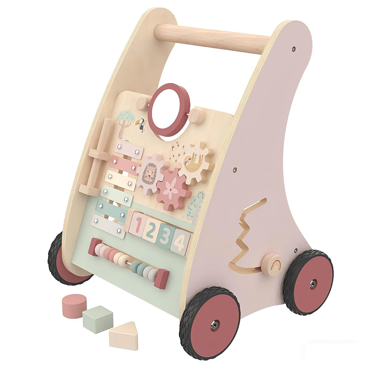 RolePlayCook Wooden Baby Walker with Anti-Tip Design – Montessori Activity Center for 6-18 Months