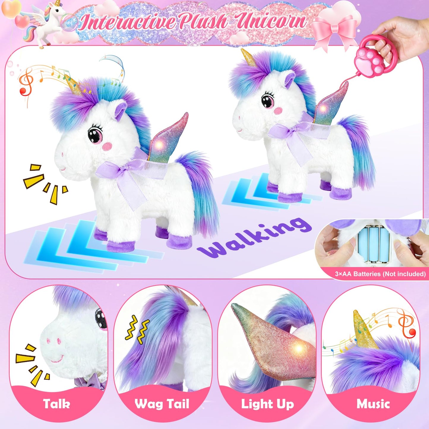 Rolevoria Unicorn Toys for Girls 3–6 | Interactive Walking, Singing Plush Unicorn