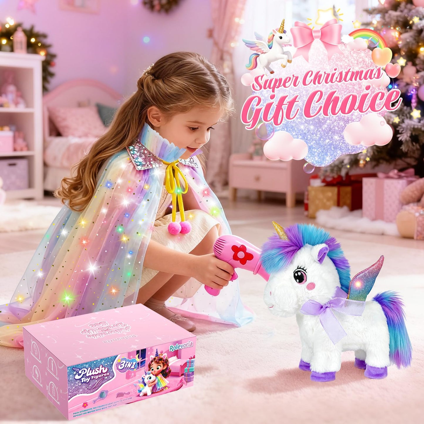 Rolevoria Unicorn Toys for Girls 3–6 | Interactive Walking, Singing Plush Unicorn