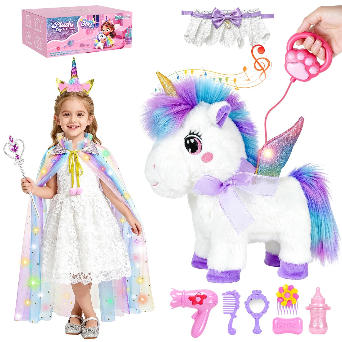 Rolevoria Unicorn Toys for Girls 3–6 | Interactive Walking, Singing Plush Unicorn