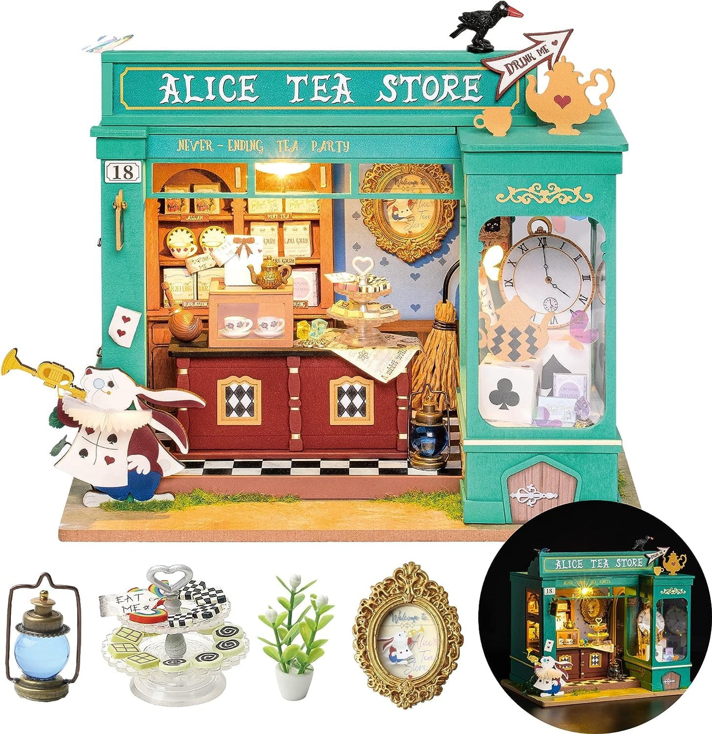 Rolife Alice's Tea Store DIY Miniature House Kit – Buildable Tiny House with Furniture | Gifts for Adults & Teens