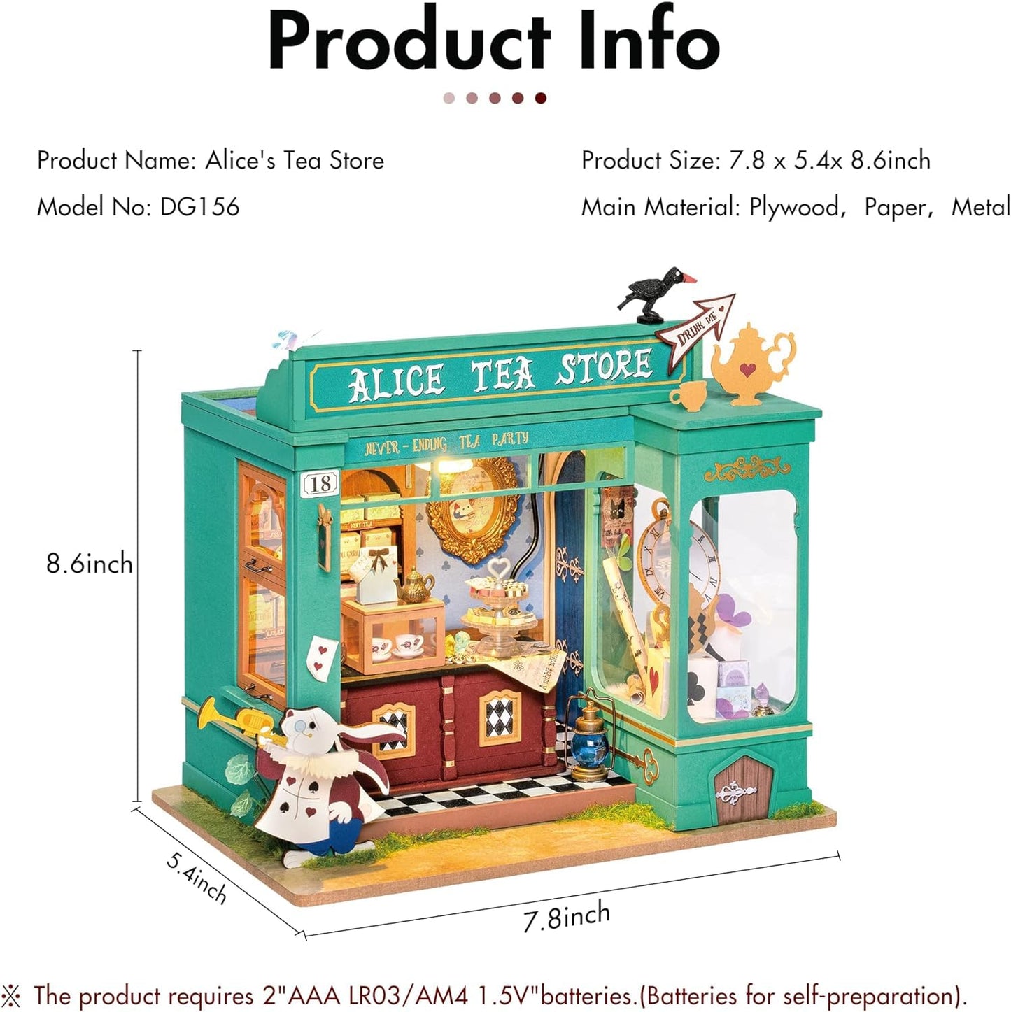 Rolife Alice's Tea Store DIY Miniature House Kit – Buildable Tiny House with Furniture | Gifts for Adults & Teens