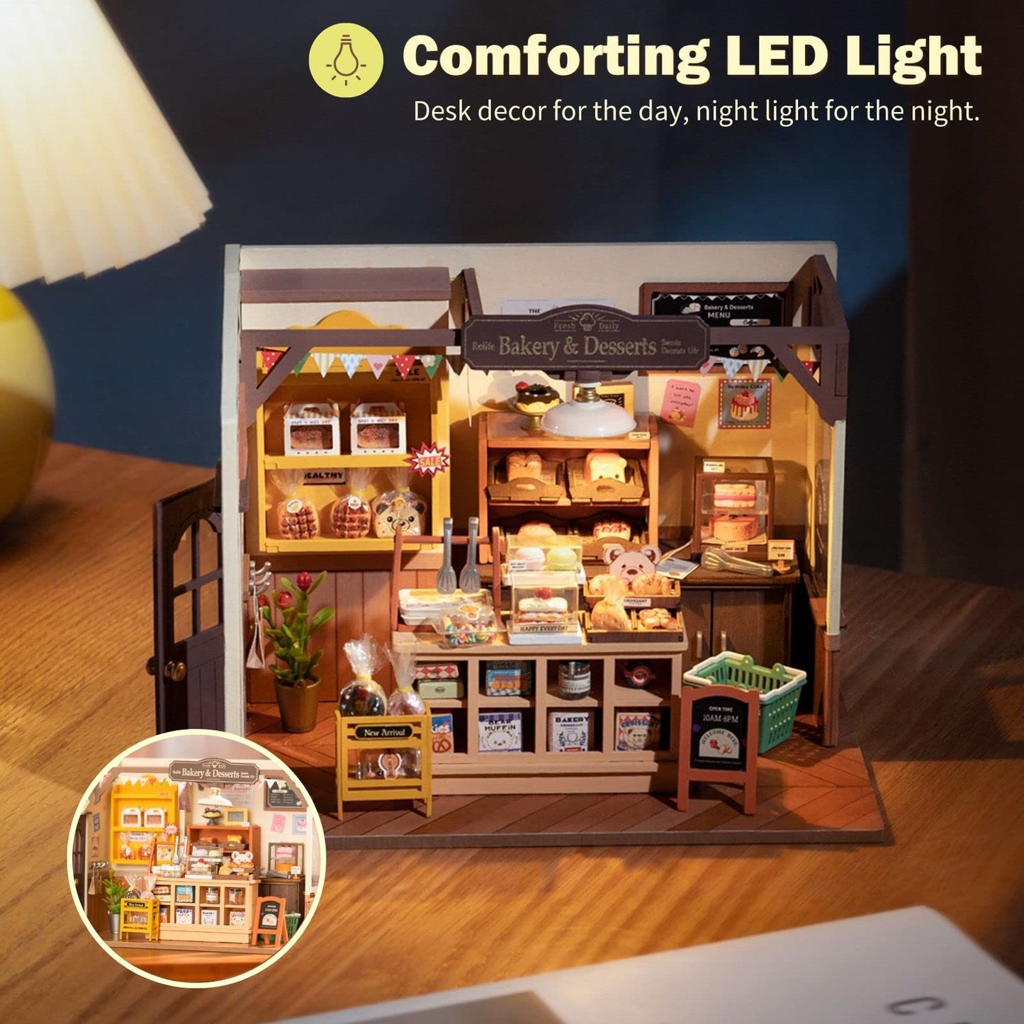Rolife Becka's Bakery Diorama Kit – DIY Miniature House with LED Lights
