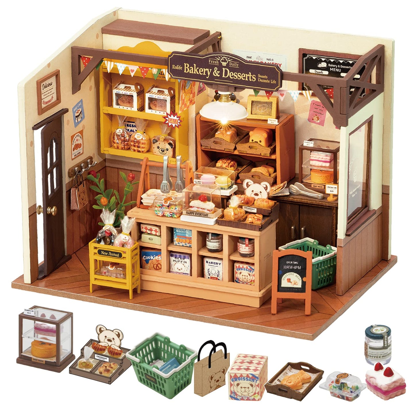 Rolife Becka's Bakery Diorama Kit – DIY Miniature House with LED Lights