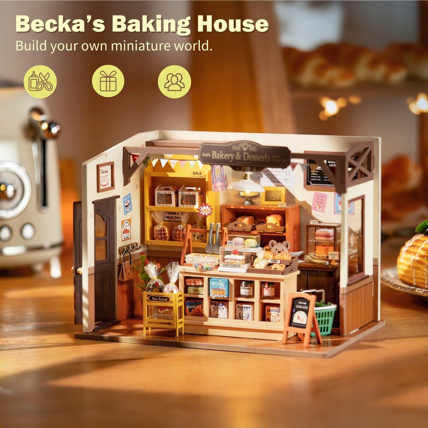 Rolife Becka's Bakery Diorama Kit – DIY Miniature House with LED Lights
