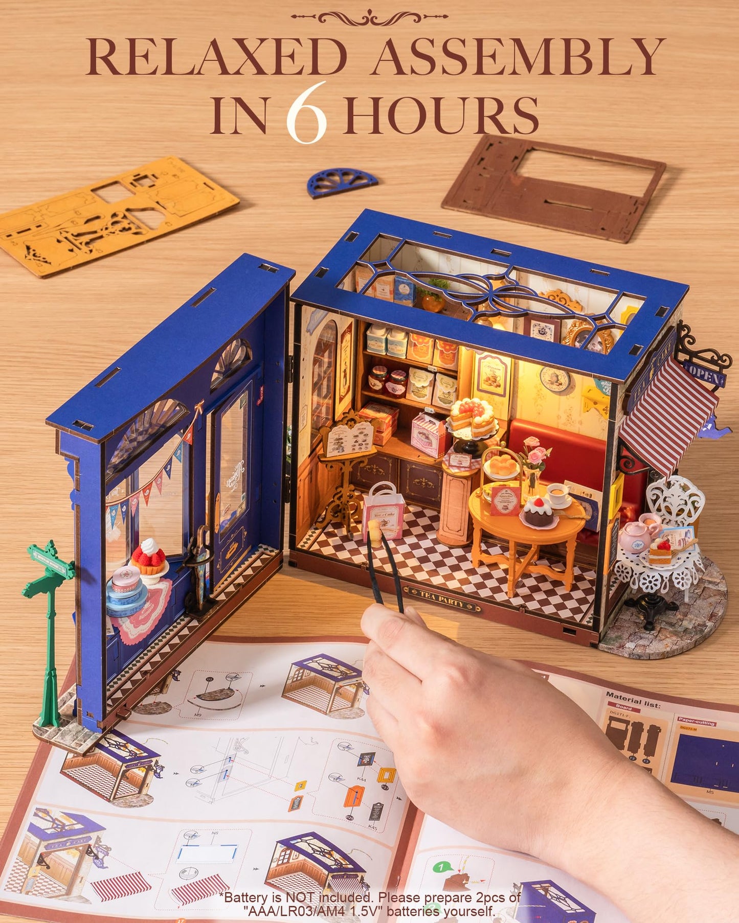 Rolife Leisure Tea Time DIY Miniature House Kit – Openable Book Nook for Adults