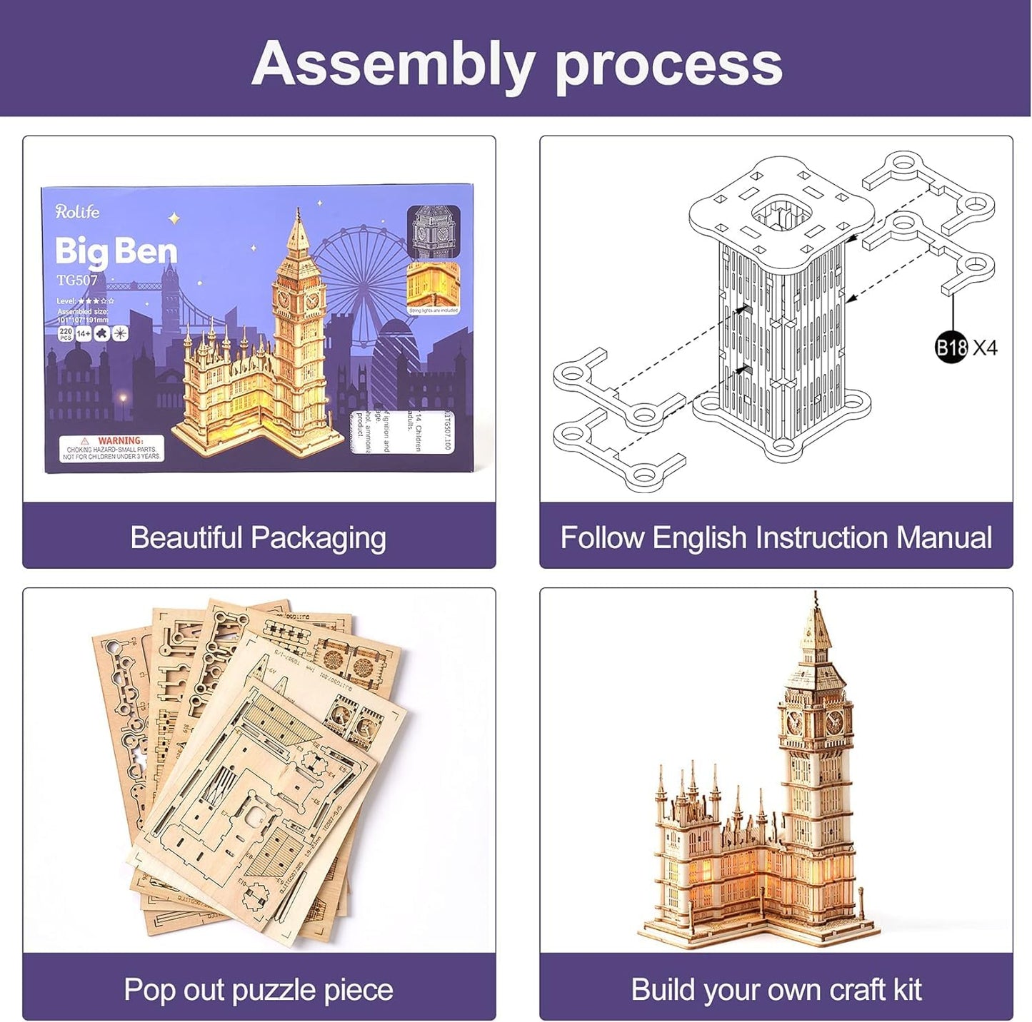 Rolife Big Ben 3D Wooden Puzzle Kit for Adults – Build Desk Decor & Gift