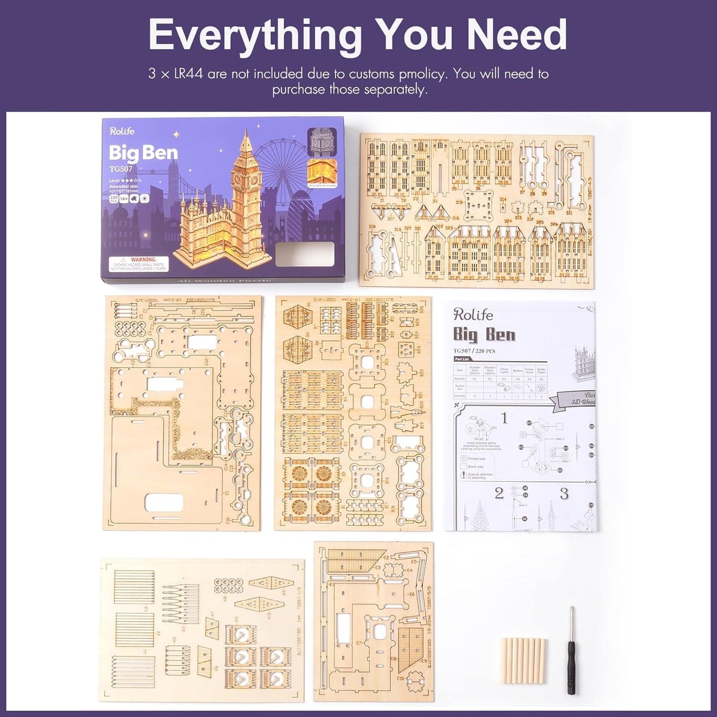 Rolife Big Ben 3D Wooden Puzzle Kit for Adults – Build Desk Decor & Gift