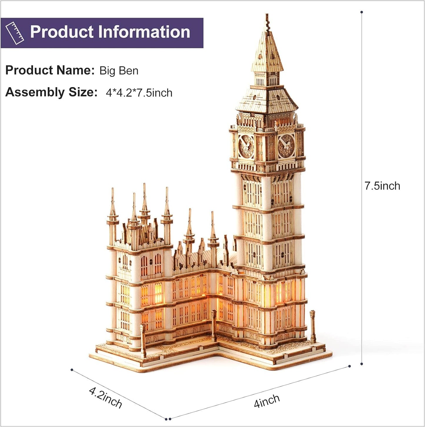 Rolife Big Ben 3D Wooden Puzzle Kit for Adults – Build Desk Decor & Gift