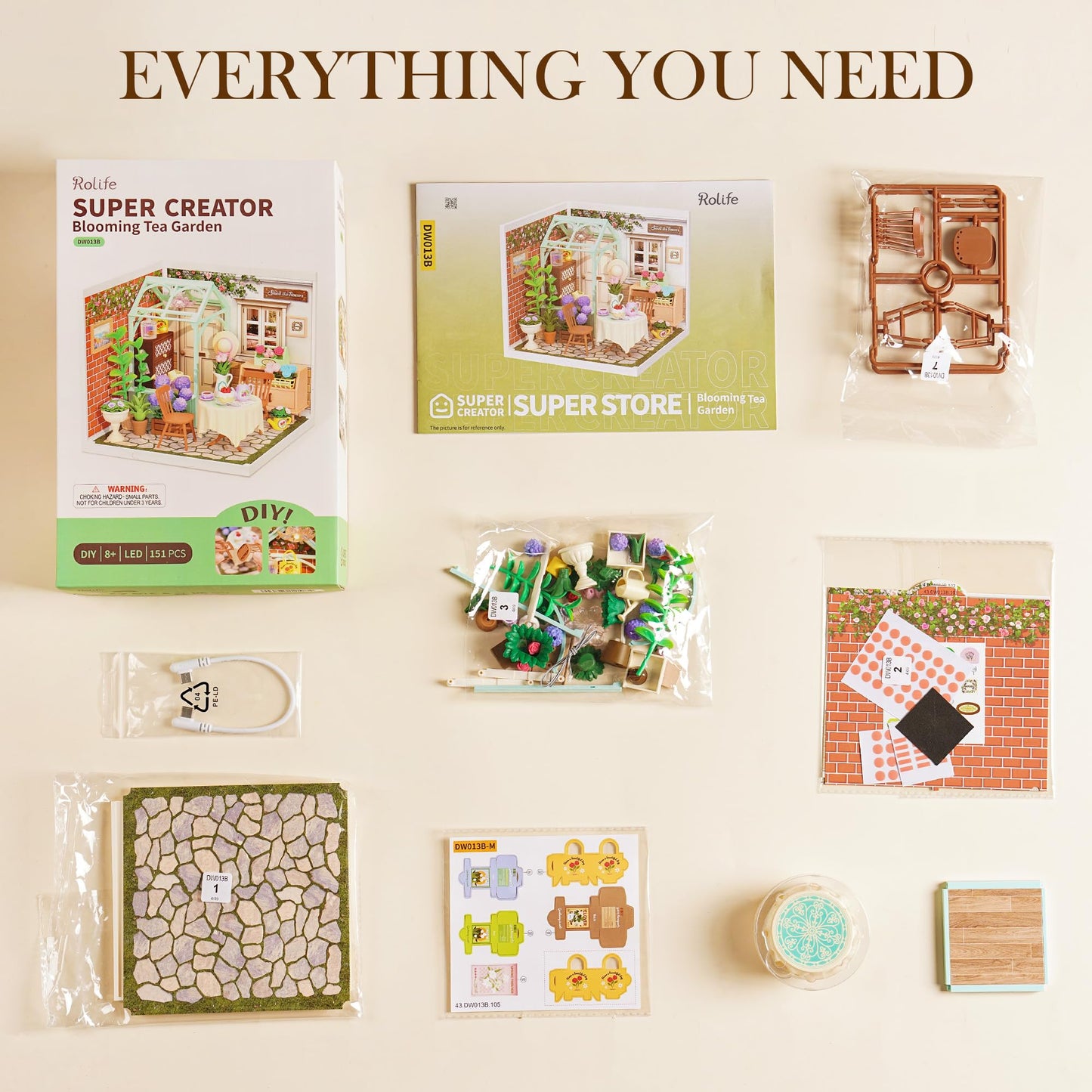 Rolife Blooming Tea Garden Miniature House Kit – Creative DIY Blocks for Teens & Adults