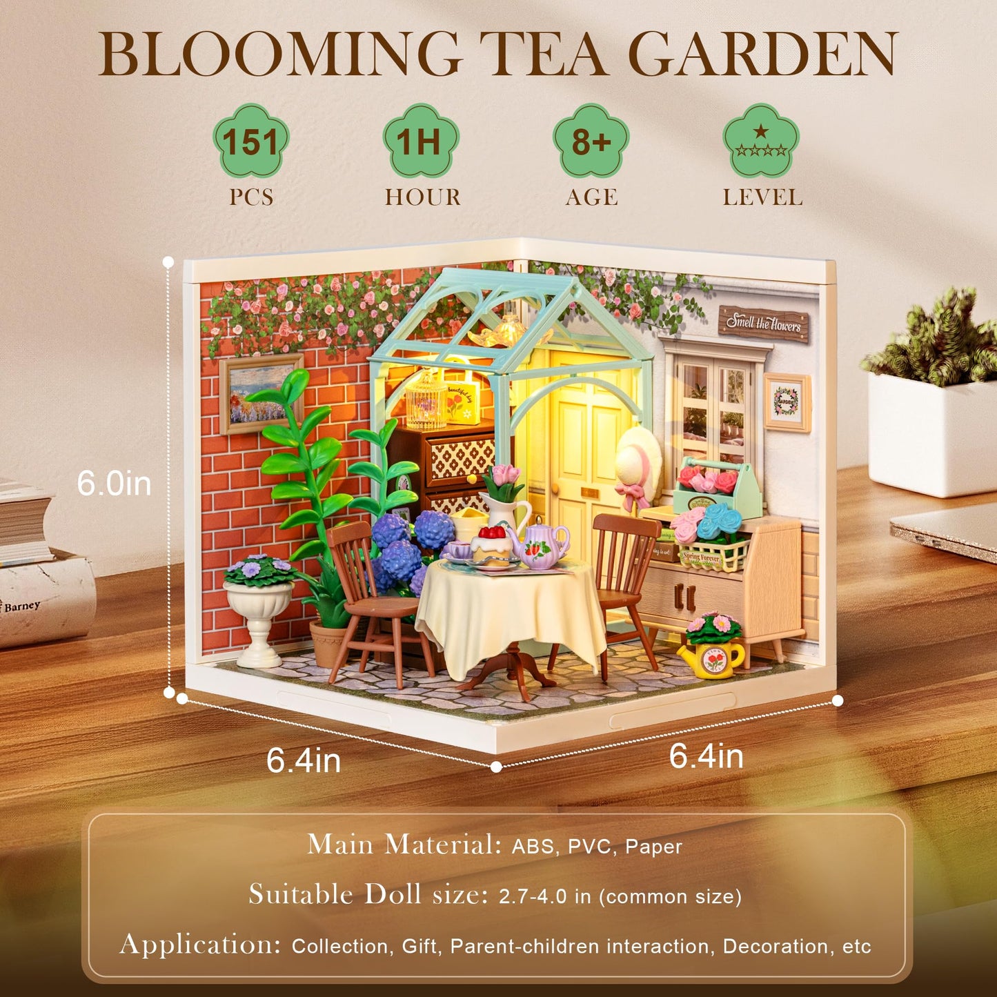 Rolife Blooming Tea Garden Miniature House Kit – Creative DIY Blocks for Teens & Adults