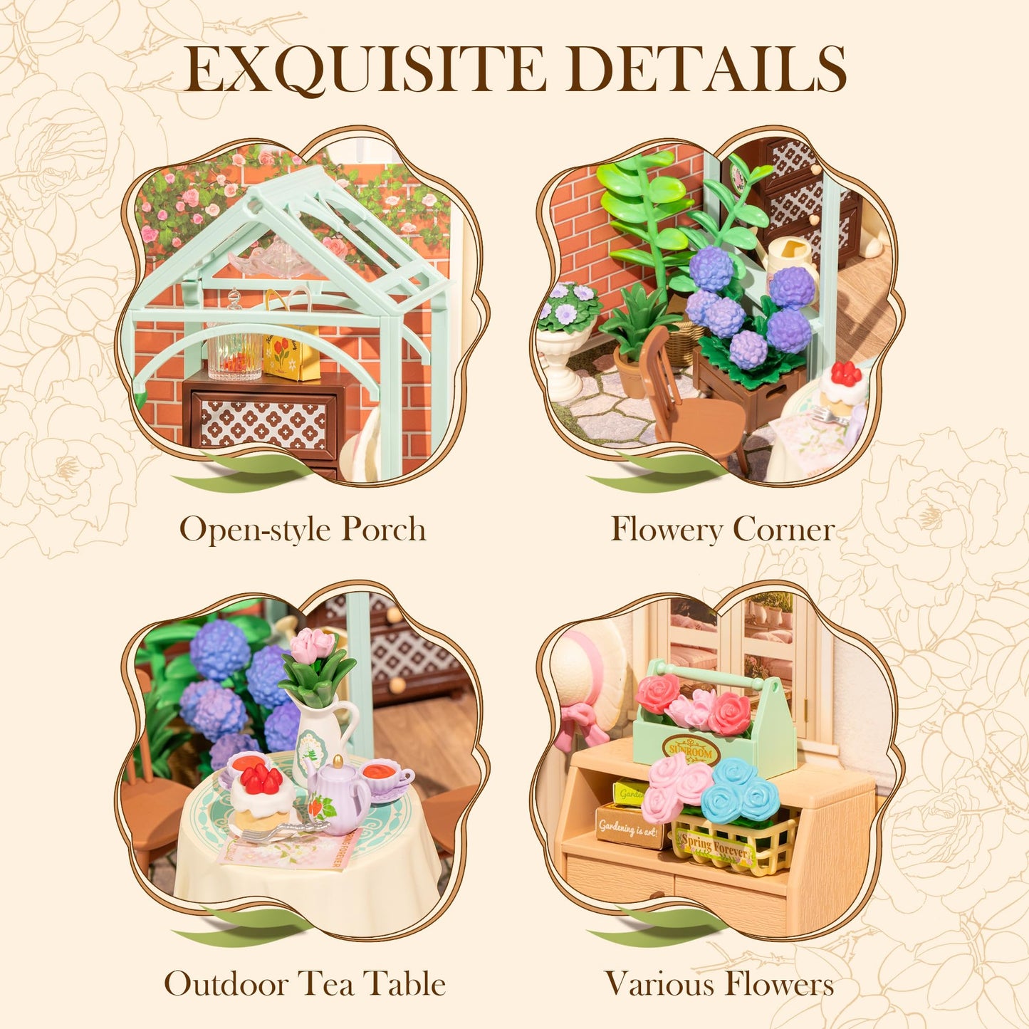 Rolife Blooming Tea Garden Miniature House Kit – Creative DIY Blocks for Teens & Adults