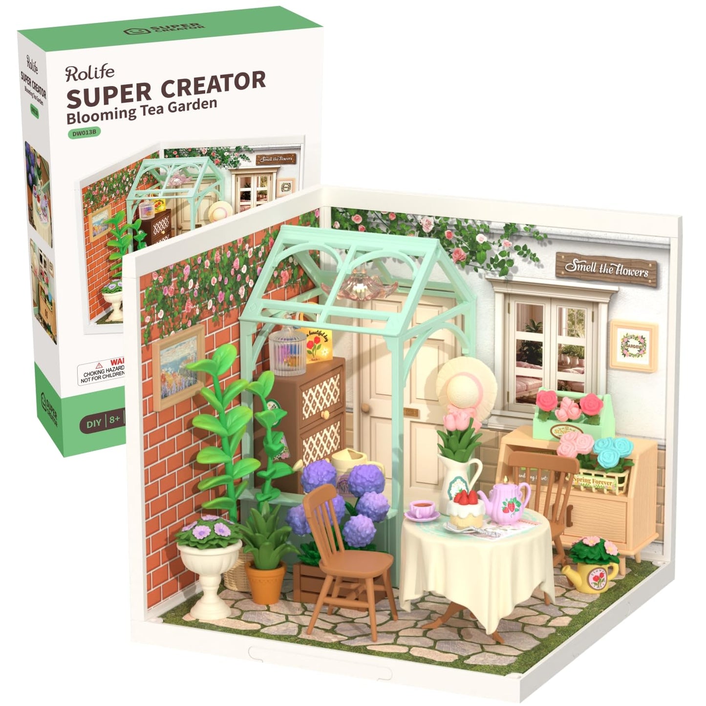 Rolife Blooming Tea Garden Miniature House Kit – Creative DIY Blocks for Teens & Adults