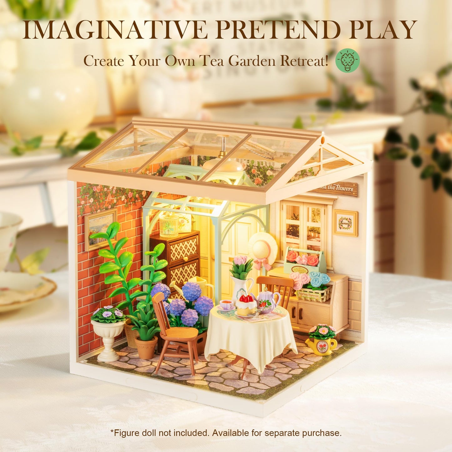 Rolife Blooming Tea Garden Miniature House Kit – Creative DIY Blocks for Teens & Adults