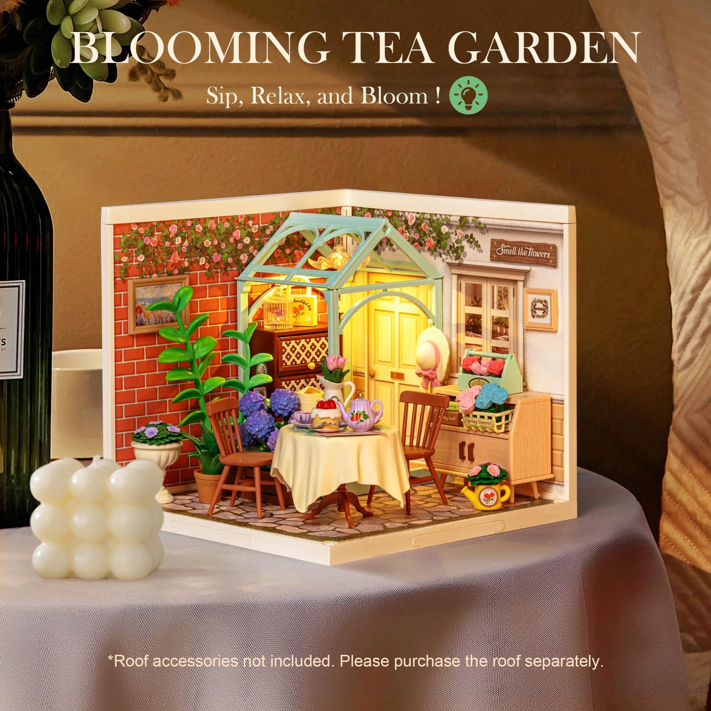 Rolife Blooming Tea Garden Miniature House Kit – Creative DIY Blocks for Teens & Adults