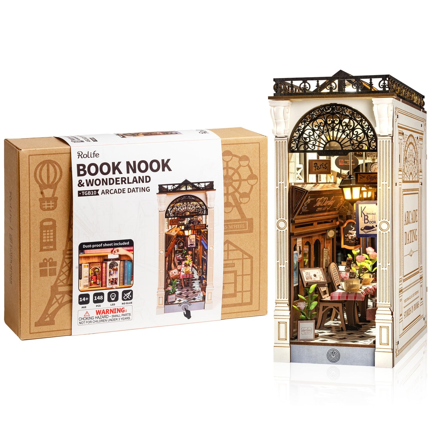 Rolife DIY Book Nook Kits for Adults – 3D Wooden Puzzle Diorama & Decorative Bookends (Arcade Theme)