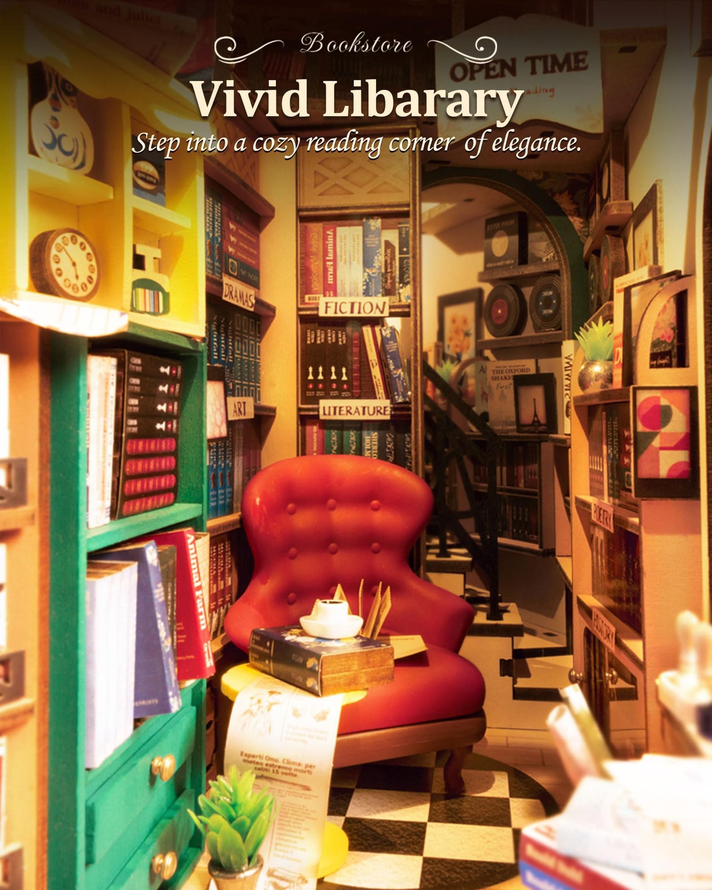 Rolife DIY Book Nook Kit – 3D Wooden Bookstore Miniature with LED Lights for Adults | Easy Weekend Craft