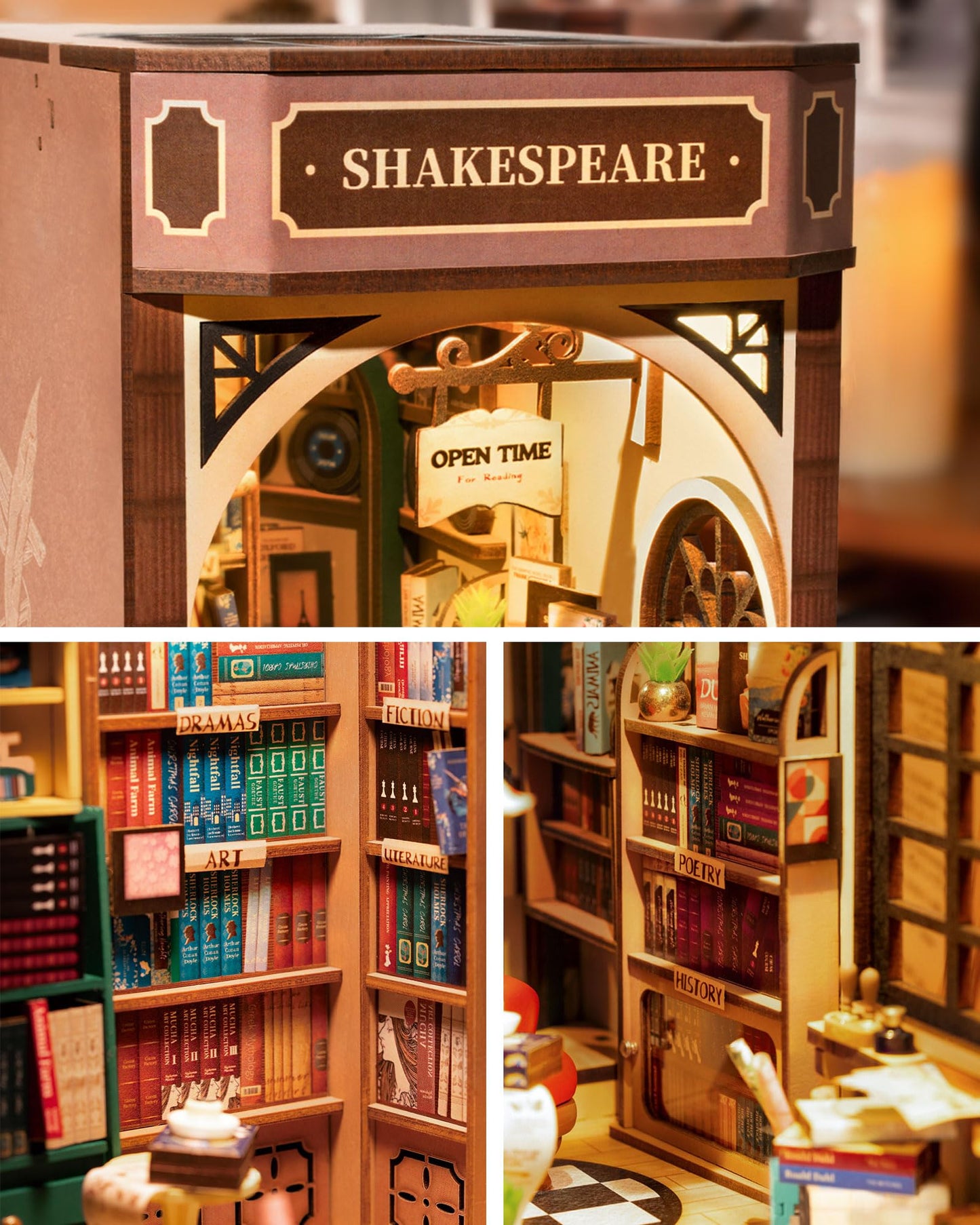 Rolife DIY Book Nook Kit – 3D Wooden Bookstore Miniature with LED Lights for Adults | Easy Weekend Craft