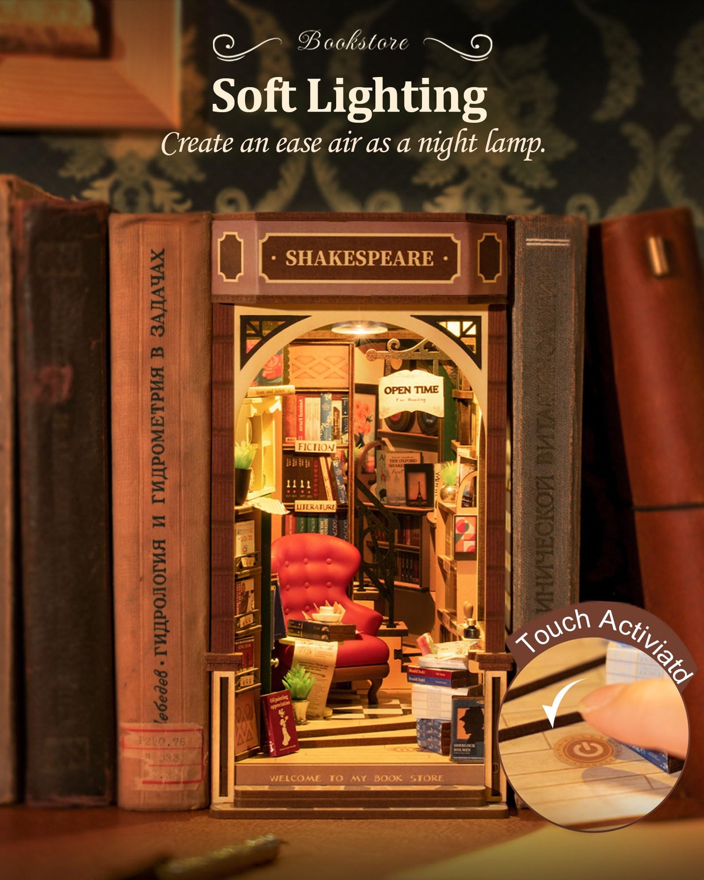 Rolife DIY Book Nook Kit – 3D Wooden Bookstore Miniature with LED Lights for Adults | Easy Weekend Craft