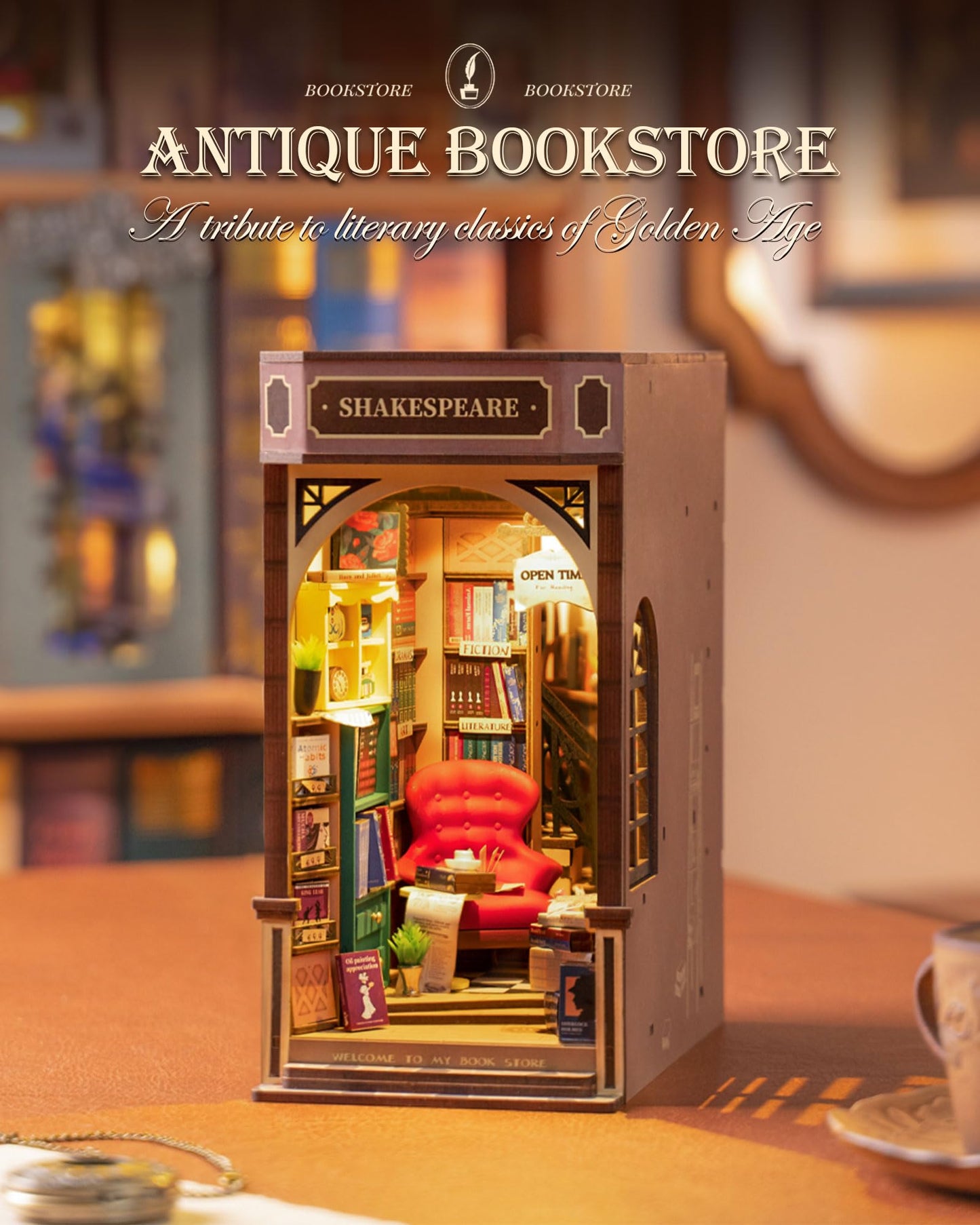 Rolife DIY Book Nook Kit – 3D Wooden Bookstore Miniature with LED Lights for Adults | Easy Weekend Craft