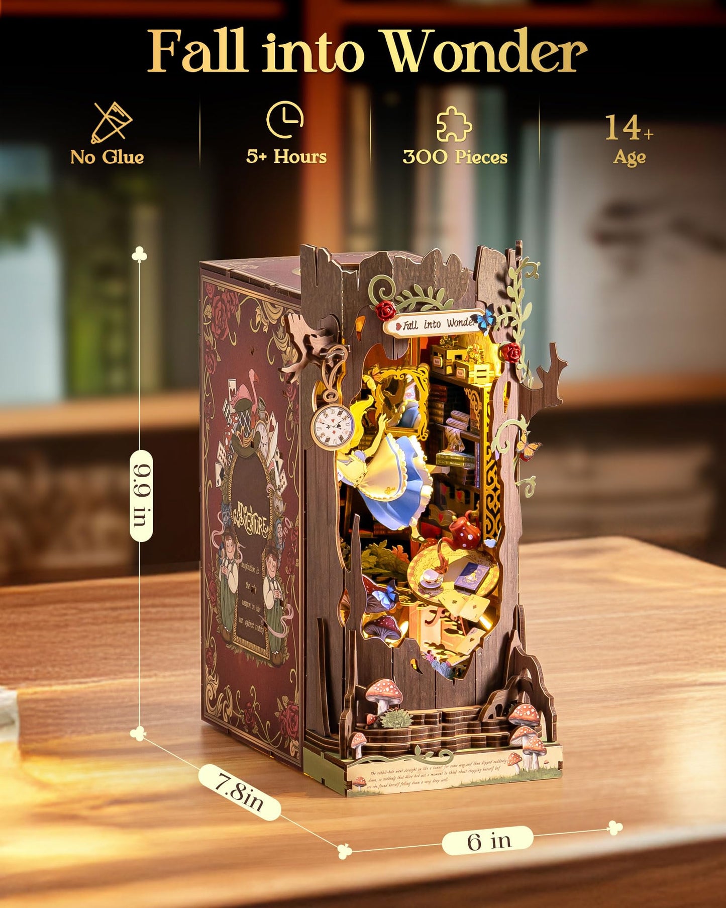 Rolife Book Nook Kit Fall into Wonder — 9.9-inch Tree Hollow 3D Wooden Puzzle with LEDs