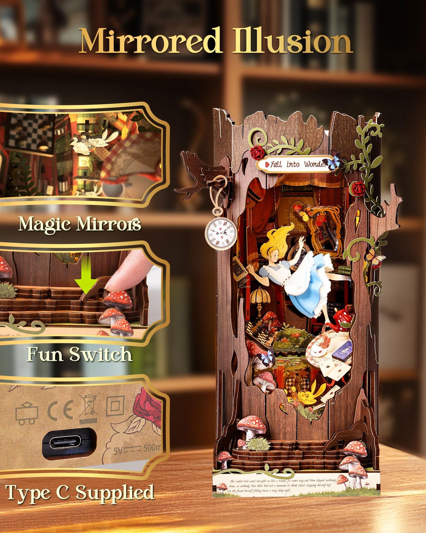 Rolife Book Nook Kit Fall into Wonder — 9.9-inch Tree Hollow 3D Wooden Puzzle with LEDs