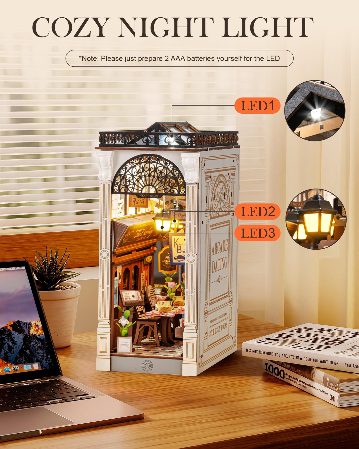 Rolife DIY Book Nook Kits for Adults – 3D Wooden Puzzle Diorama & Decorative Bookends (Arcade Theme)