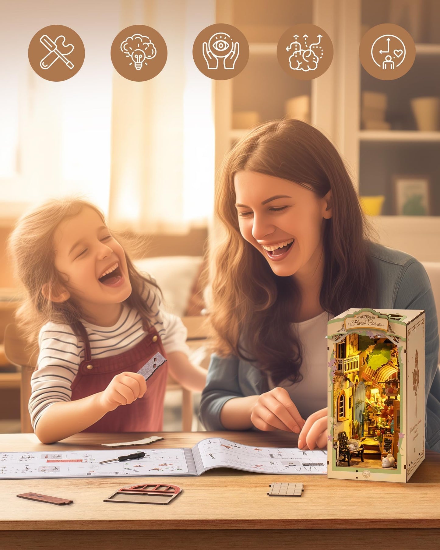 Rolife DIY Book Nook Kits for Adults — 3D Wooden Puzzle with LED Lights, Flower Corner Diorama