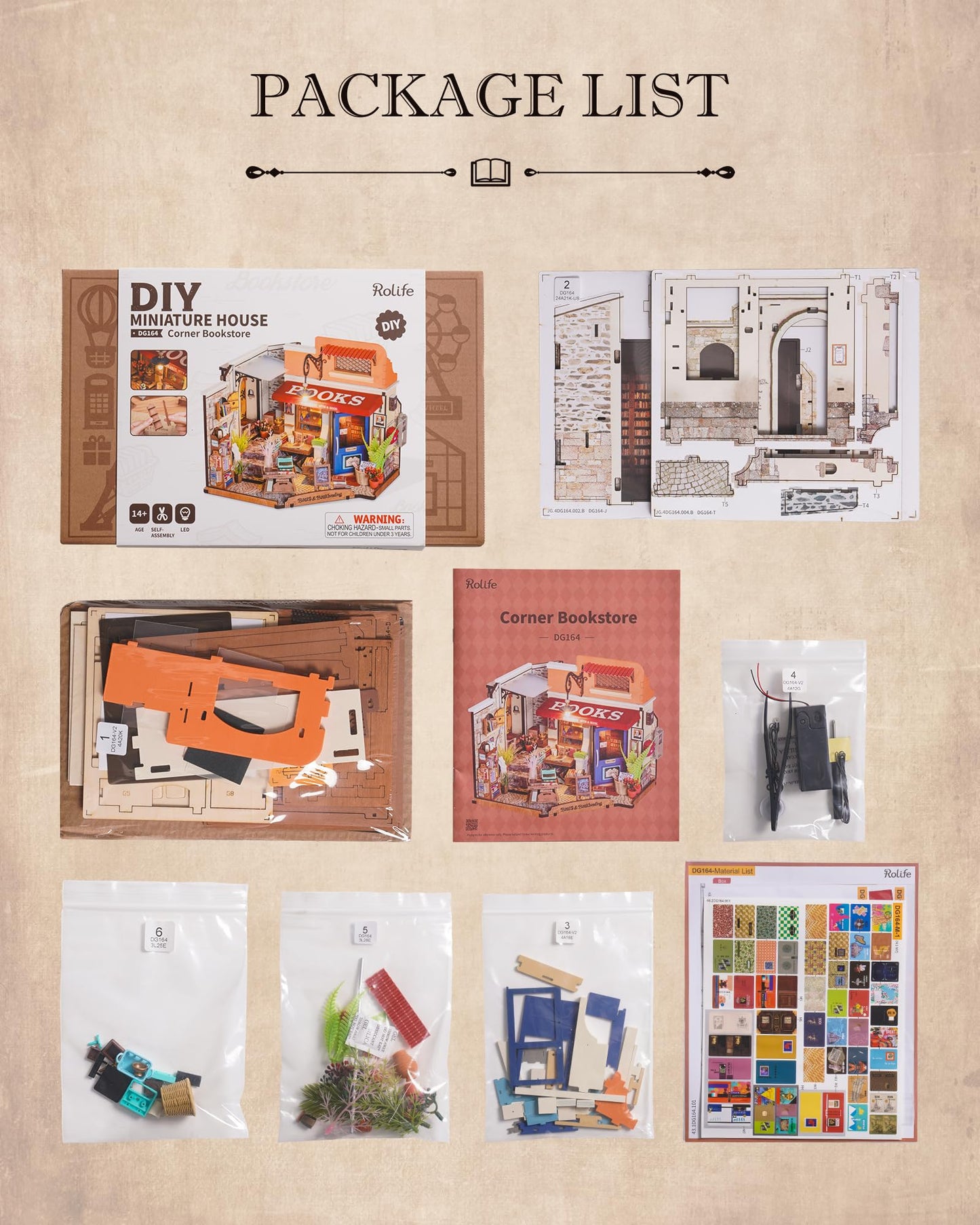Rolife DIY Miniature Bookstore Kit 1:20 | LED-Lighted Dollhouse Craft for Adults