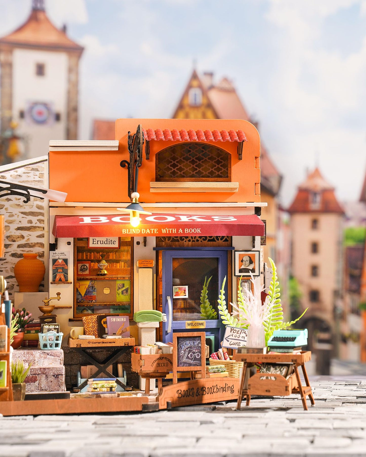 Rolife DIY Miniature Bookstore Kit 1:20 | LED-Lighted Dollhouse Craft for Adults