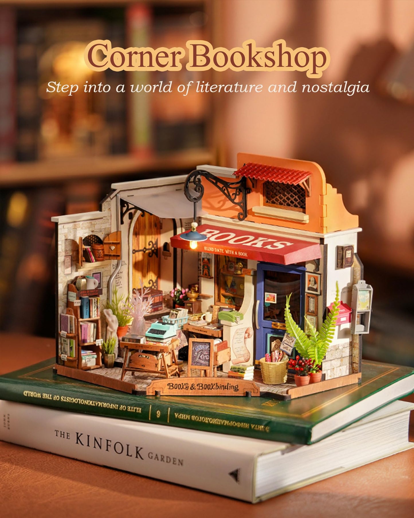 Rolife DIY Miniature Bookstore Kit 1:20 | LED-Lighted Dollhouse Craft for Adults